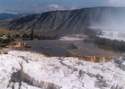 Photo of Mammoth Hot Springs with Hotel in the distant backgound