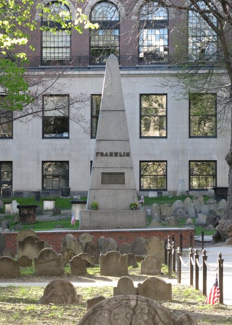 Photo of Benjamin Franklin's family gravestone. Boston, MA