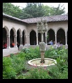 Courtyard next to cafeteria with very small selection of food at the Cloisters, NYC